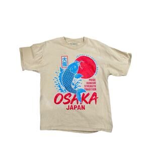 Osaka Japan Koi Fish Graphic T Shirt Size M Beige Streetwear New